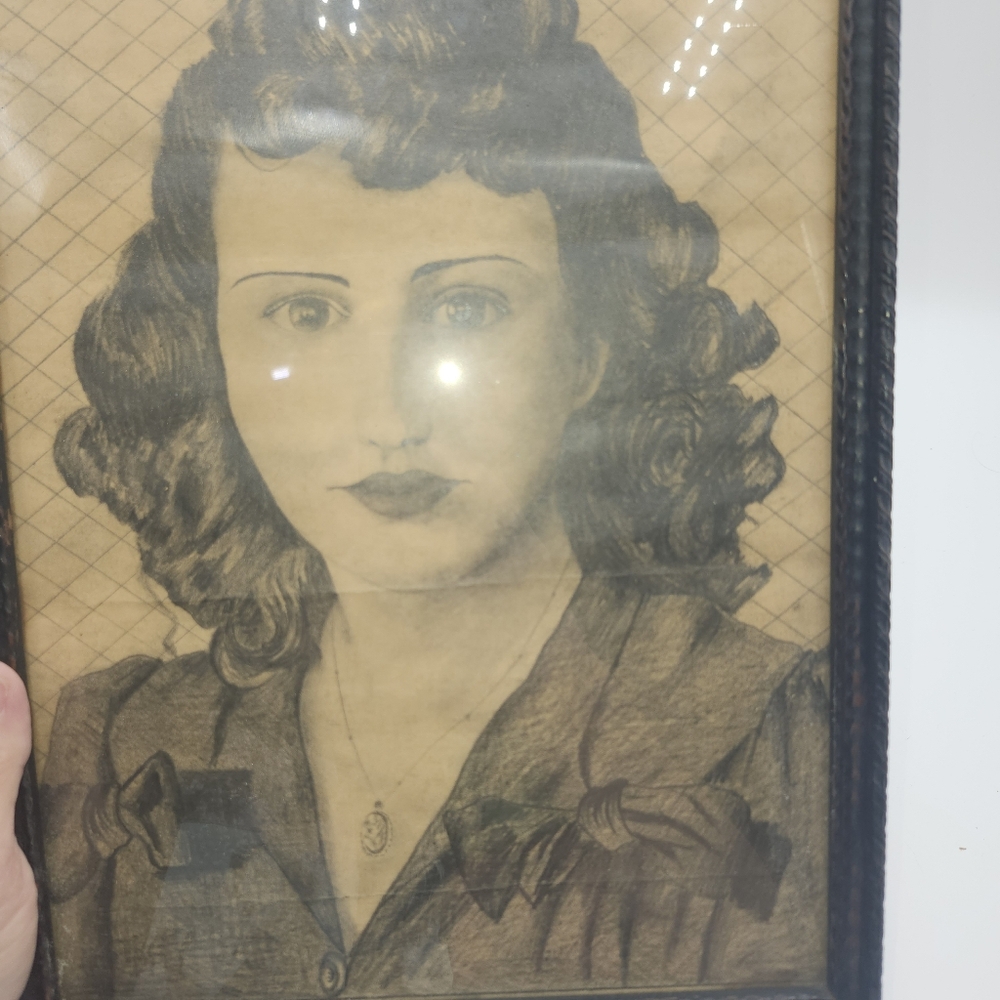 Vintage pencil Original Art work war soldier woman 10" x 13" Unsigned Portrait - Picture 2 of 15